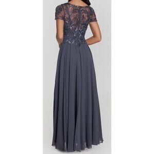 NWT Xscape Embellished Chiffon Beaded Top Maxi Dress Women's Gray Size 8